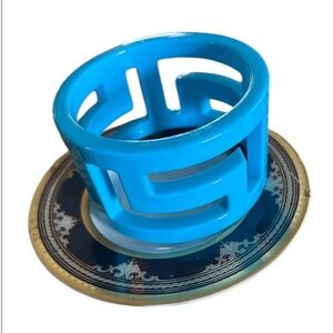 Vintage Turquoise Blue Greek Key Wide Bracelet